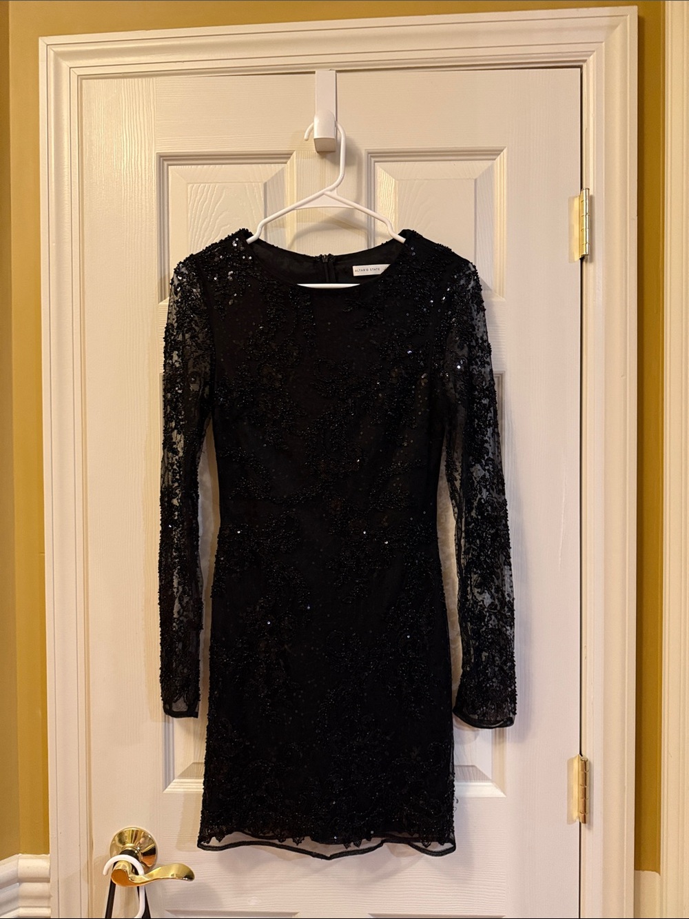 Altar'd State Black Sequin Long-Sleeve Lace Dress